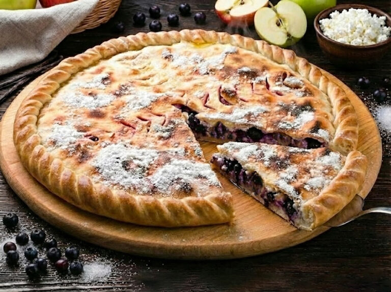 Пирог с черникой и яблоком