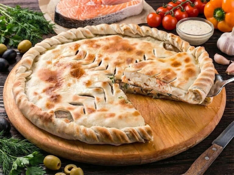 Пирог с сёмгой и соусом «Цезарь»