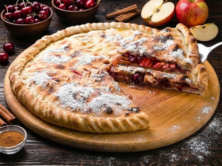 Пирог с вишней и яблоком